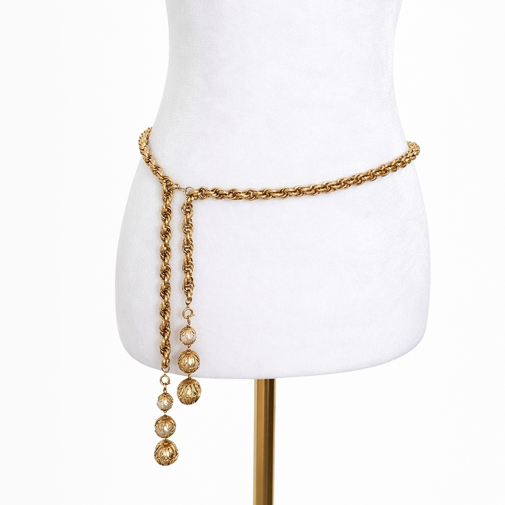 Vintage PARK LANE Lariat Rope Chain Tassel Faux Pearl Statement Necklace Gold - Picture 7 of 9